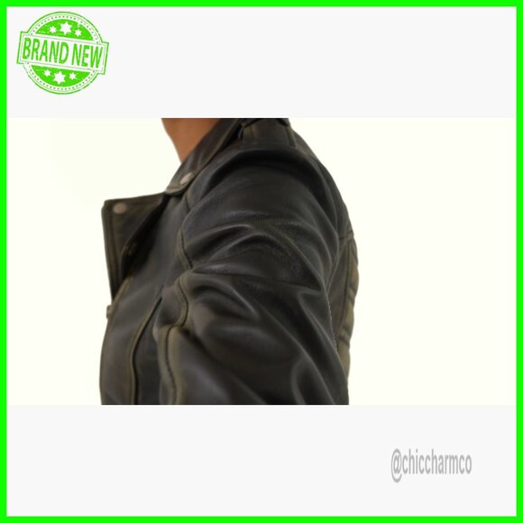 Genuine Lambskin Leather Motorcycle Jacket Asymmetrical Zipper Biker Style - Picture 6 of 6